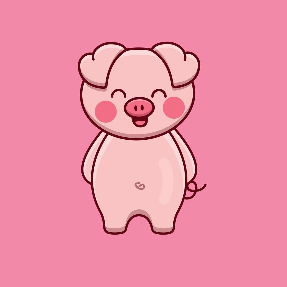 Cute cartoon pink pig in vector illustration