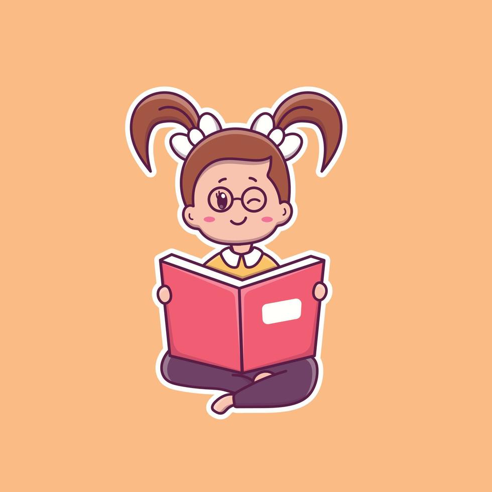 Cute cartoon girl with book in vector illustration