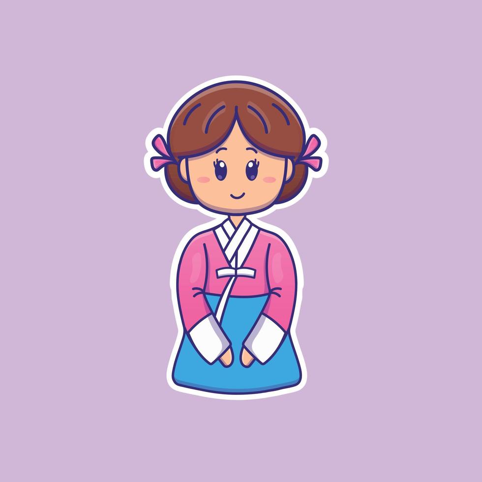 Cute cartoon girl in kimono in vector illustration