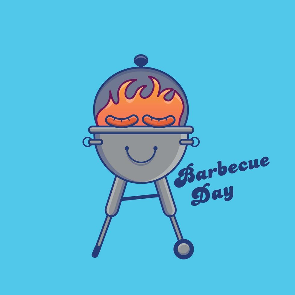 Cartoon illustration of barbecue with sausages vector