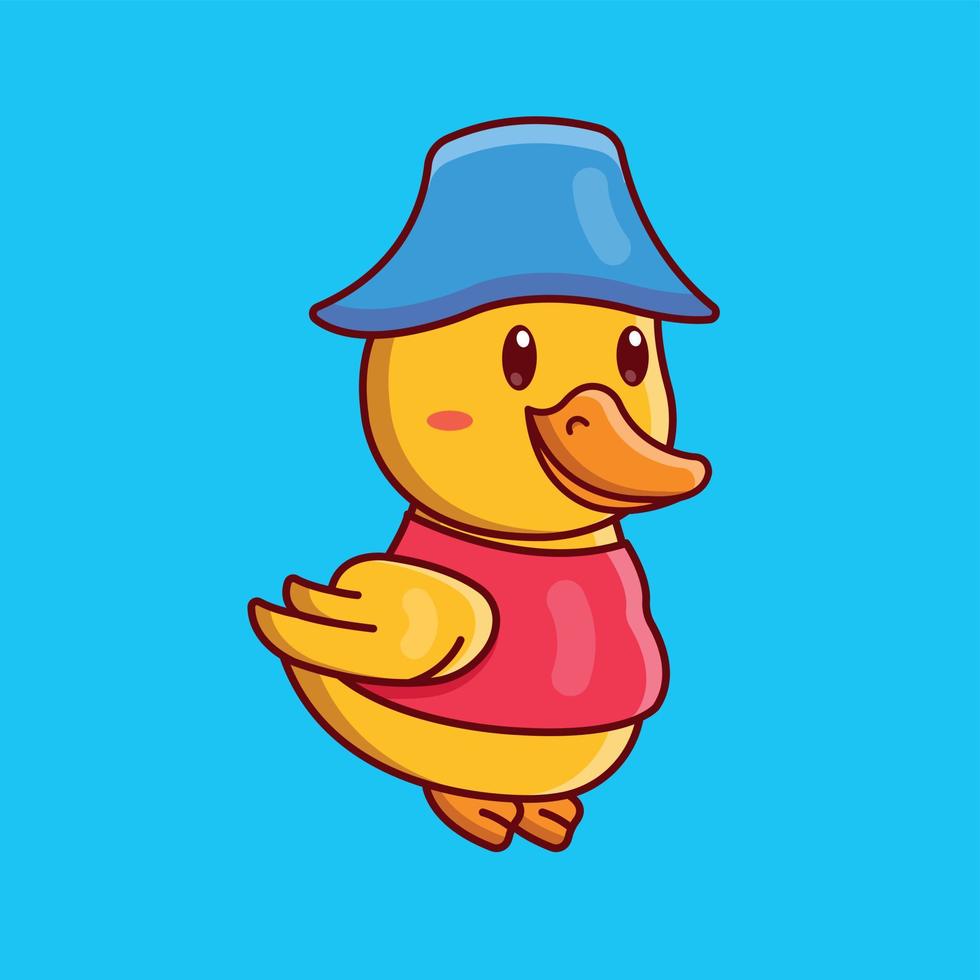 Cute cartoon duck wearing clothes in vector illustration