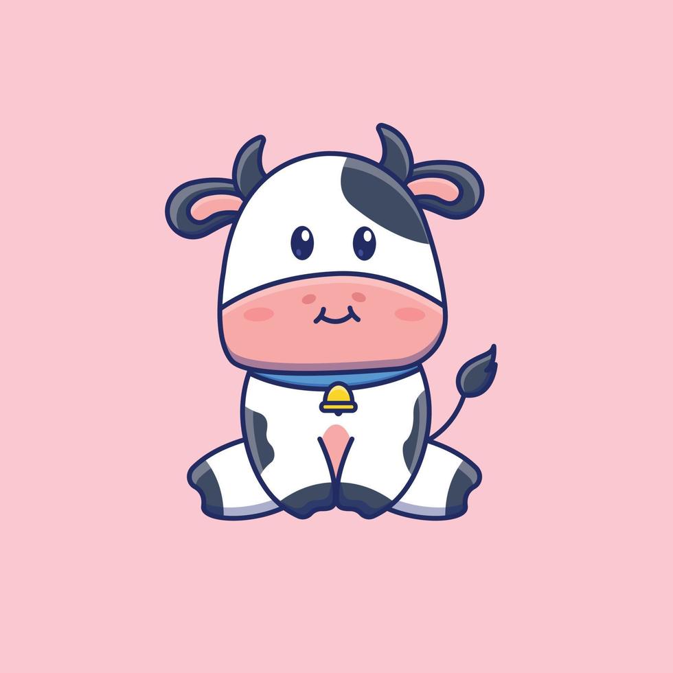 Cute cartoon baby cow with a bell vector