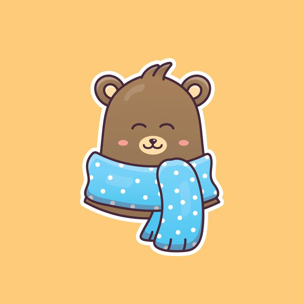 lindo oso de peluche de dibujos animados con bufanda azul en la ilustración vector