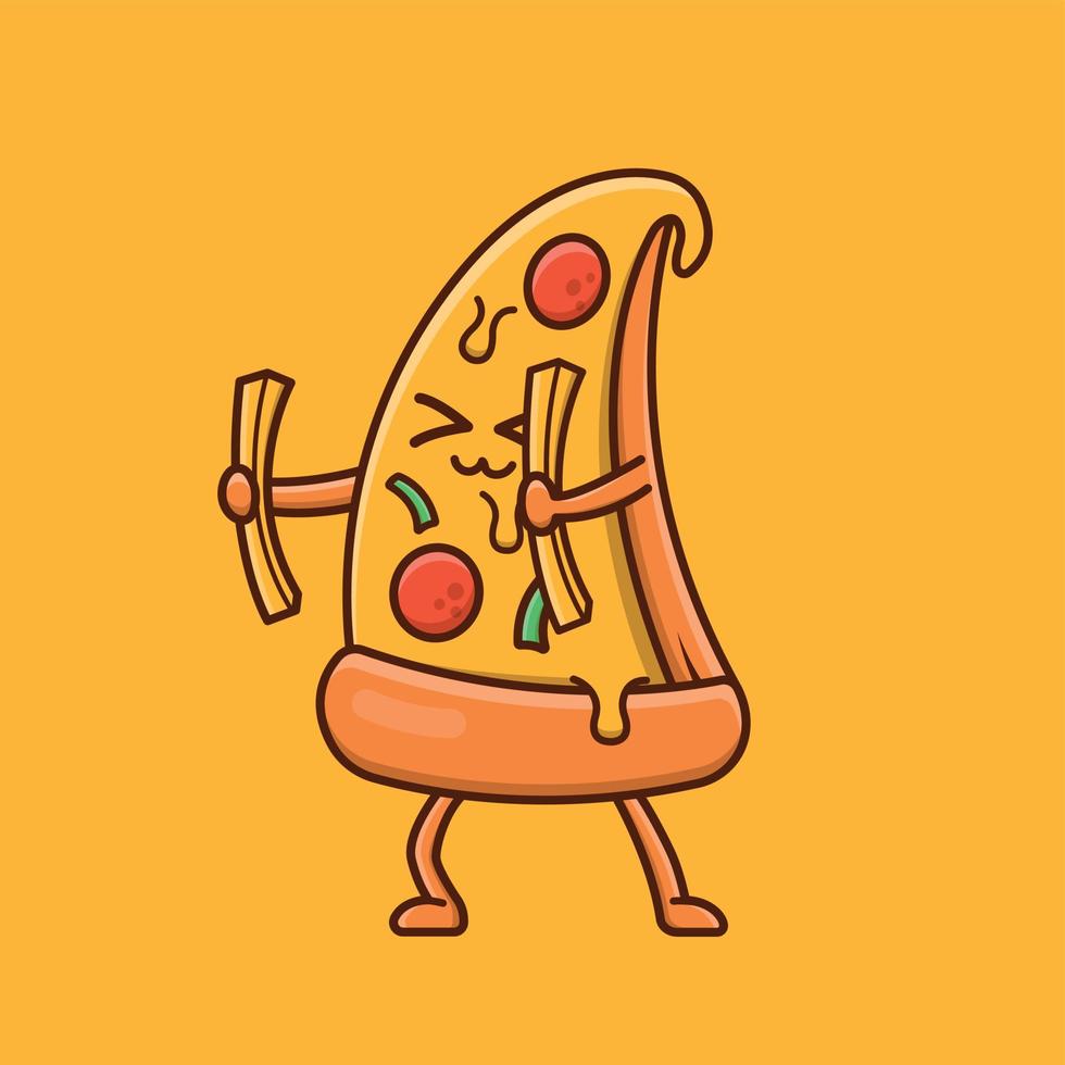 Cute cartoon pizza slice with french fries in vector