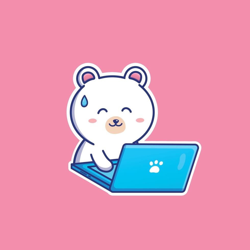 lindo oso de peluche de dibujos animados con laptop en vector