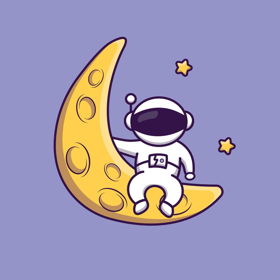 lindo astronauta de dibujos animados en la luna en ilustración vectorial vector