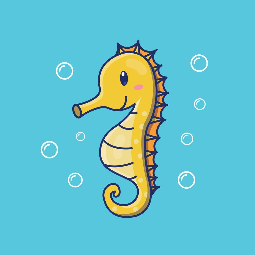 Cute cartoon yellow seahorse vector illustration
