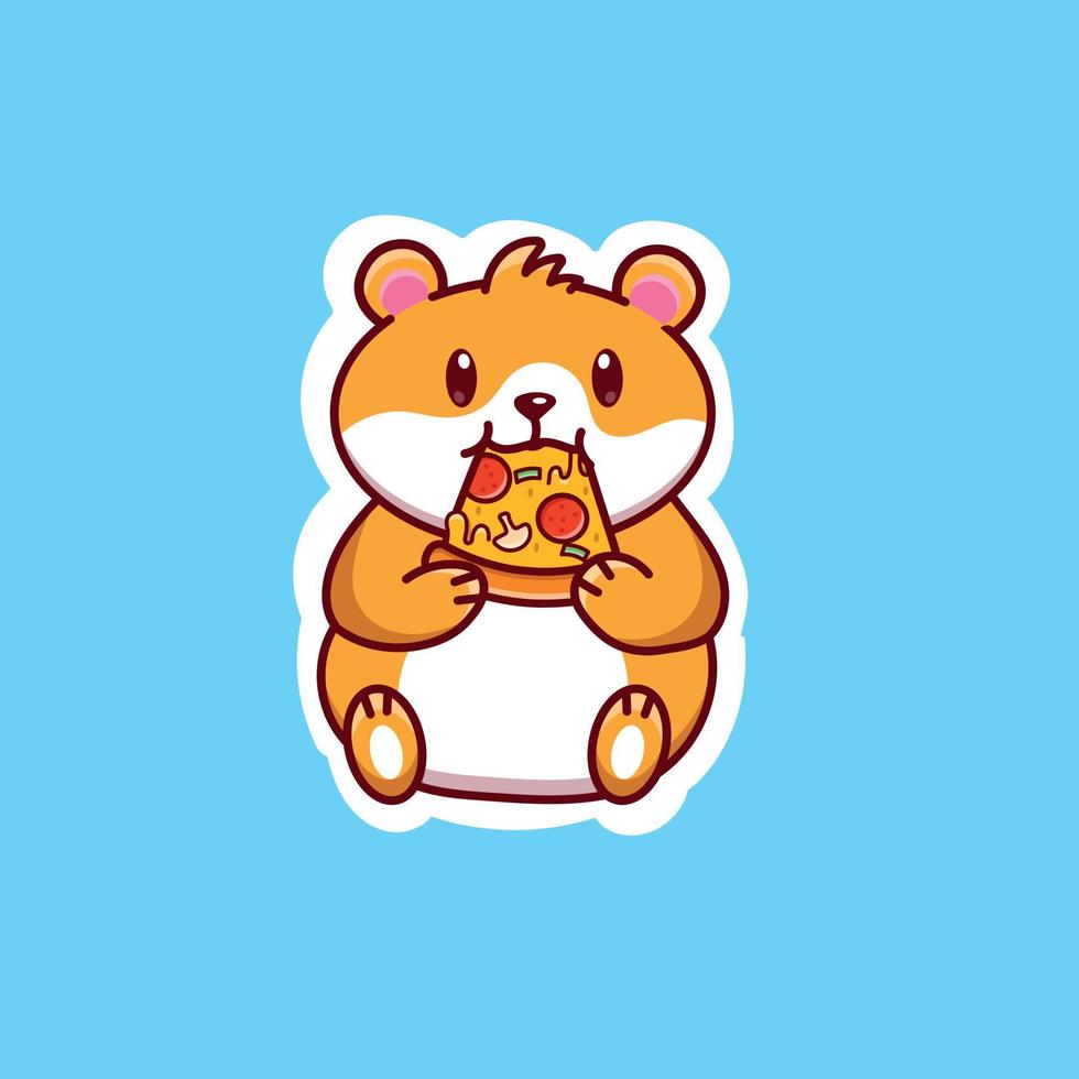 lindo hámster de dibujos animados con pizza en ilustración vectorial vector