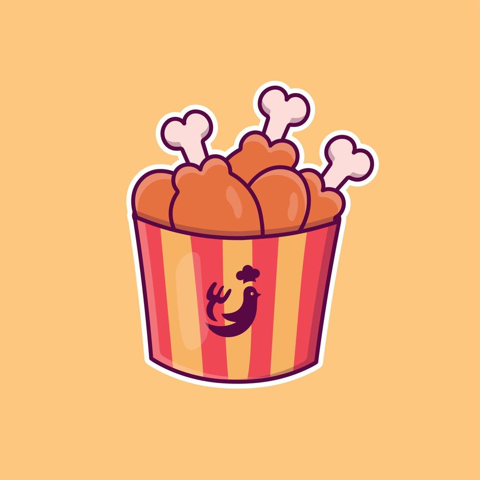 Cute cartoon fried chicken legs in a bucket vector