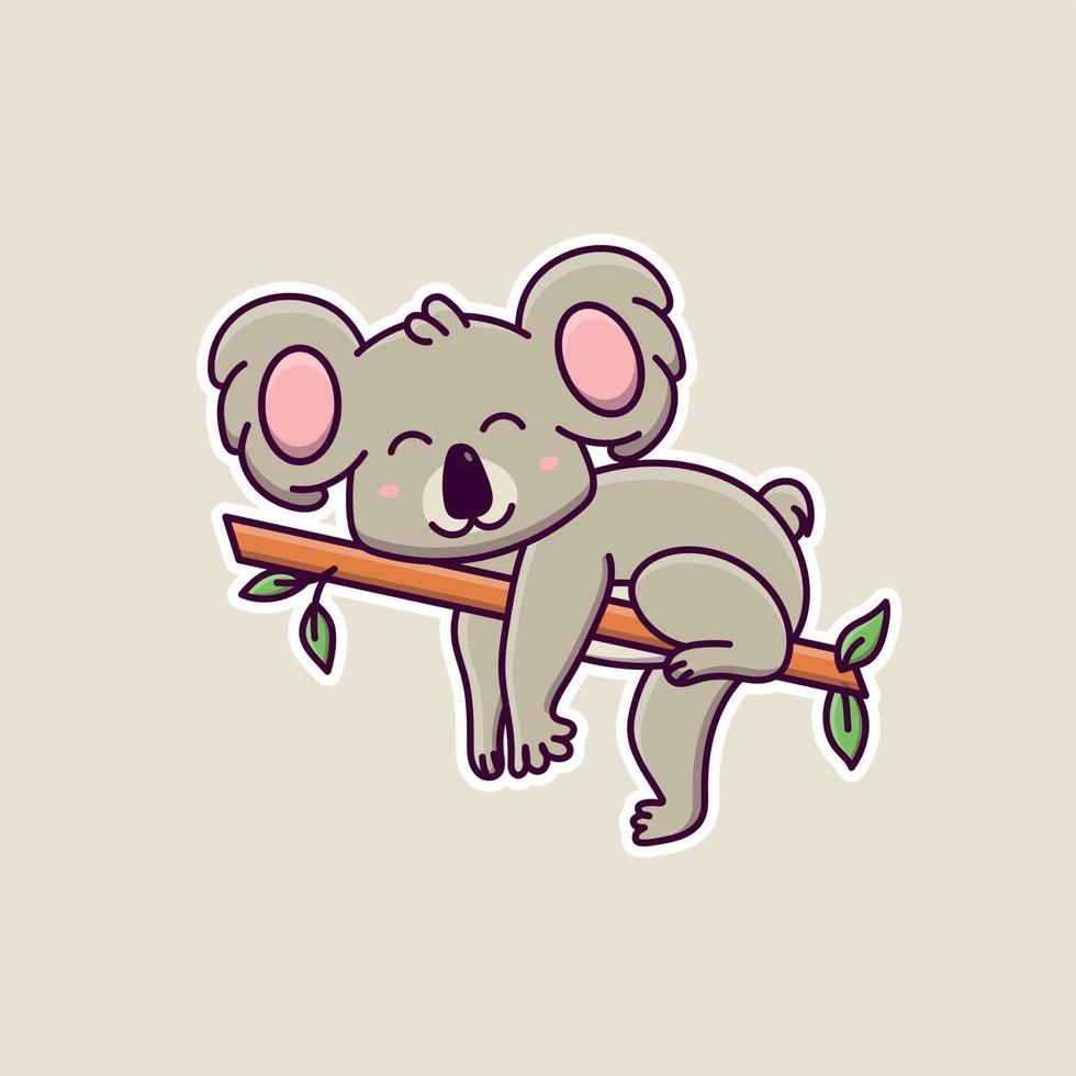 Cute cartoon koala on a branch in vector illustration