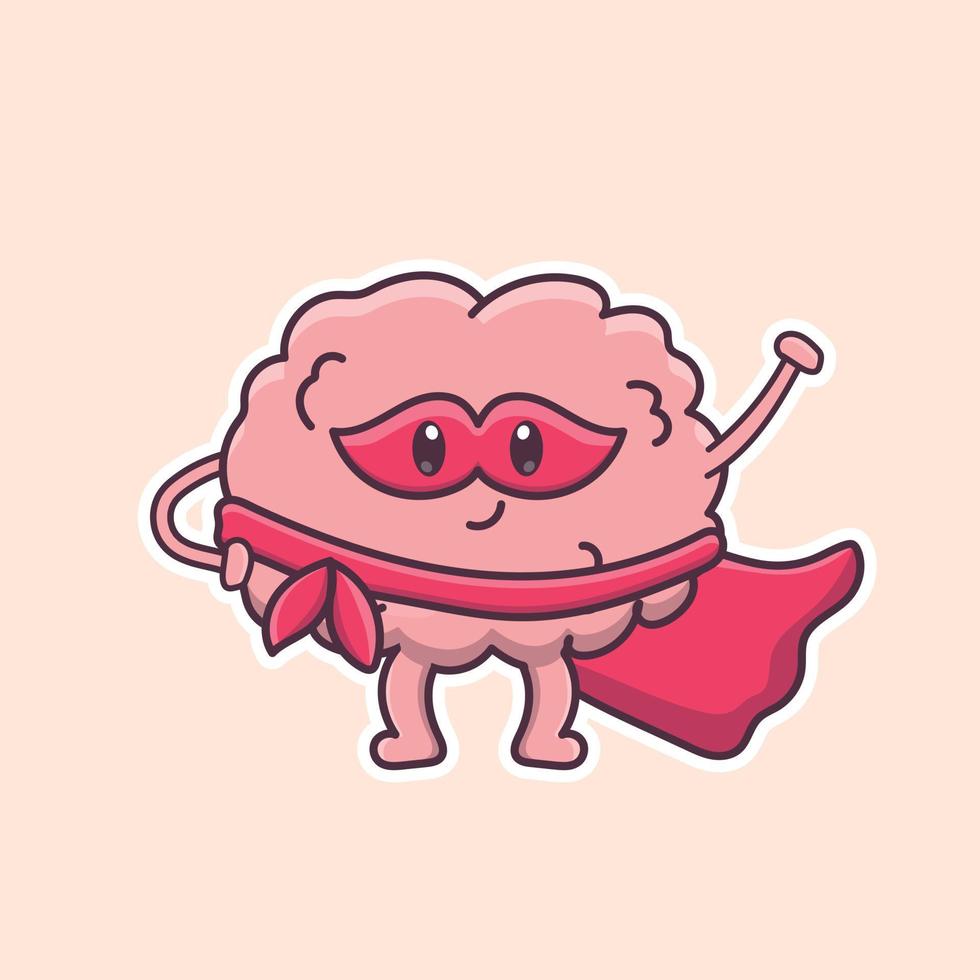 Cute cartoon brain in superhero costume vector