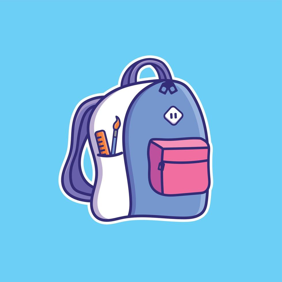 Linda mochila escolar de dibujos animados en ilustración vectorial vector