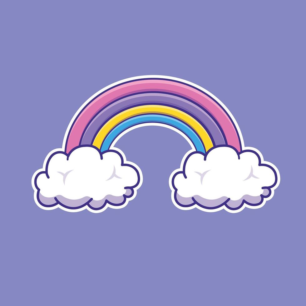 Cute cartoon rainbow with clouds in vector illustration