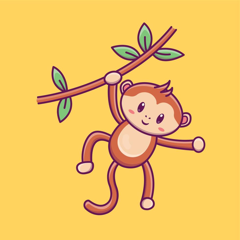 Cute cartoon monkey on a branch in vector illustration