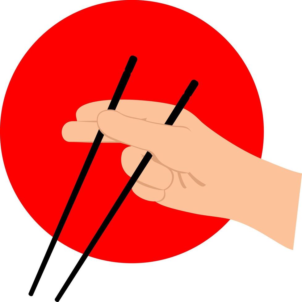Hand holding chopstick flat vector