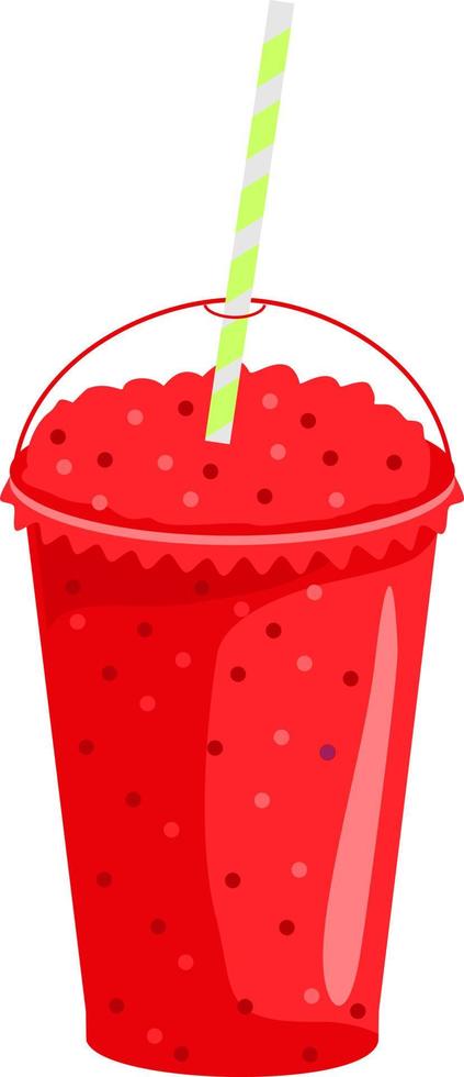 Smoothie drink. Fresh summer fruit juice. Red fruit smoothie. Cute cartoon fruits with mug vector