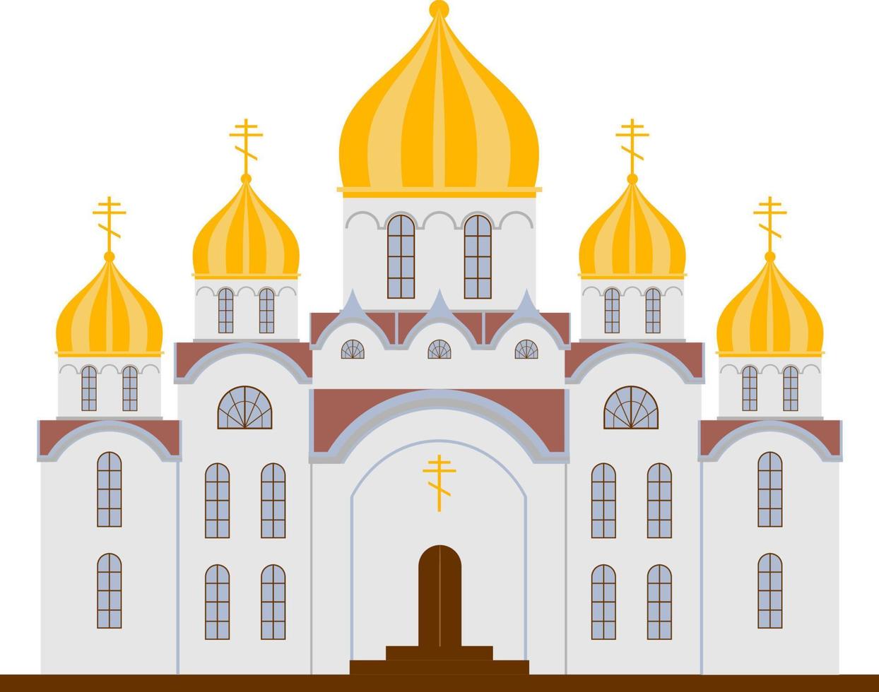 Christian Church. Orthodox church. Flat Cartoon style chapel with cross, chapel, domes vector