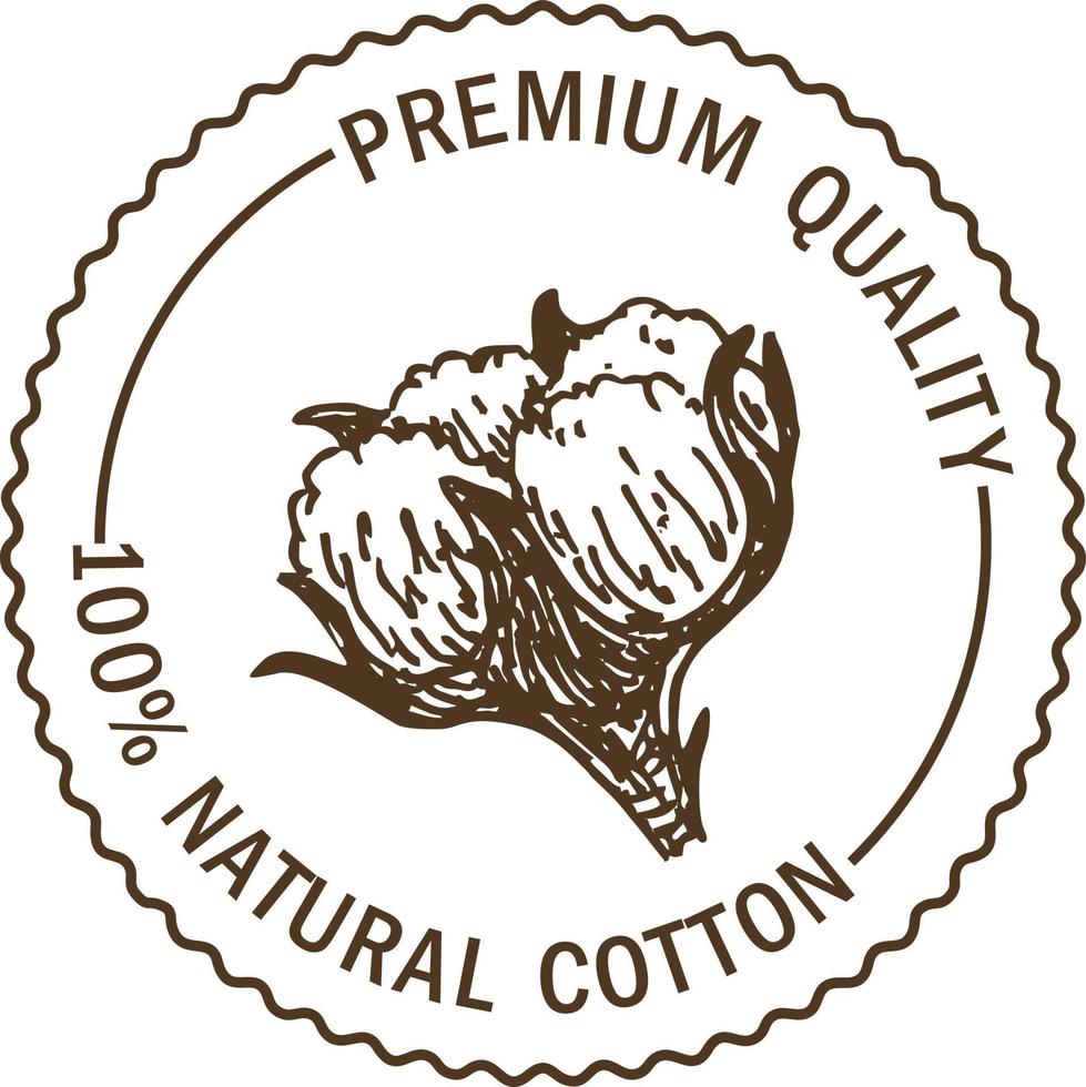 Organic cotton. Round label. Cotton logos, icons, stickers and emblems. Clothing decorative elements. vector