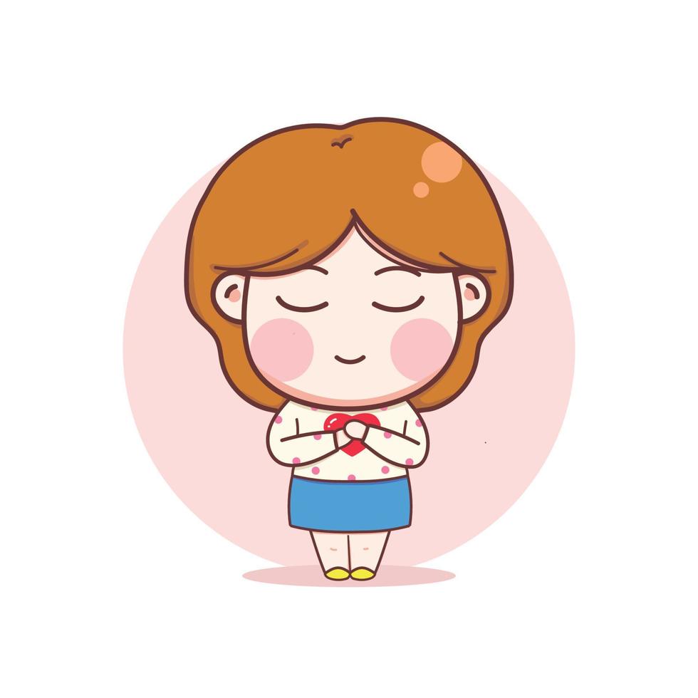 Love Self With Cute Girl Hug Her Body Art Illustration vector