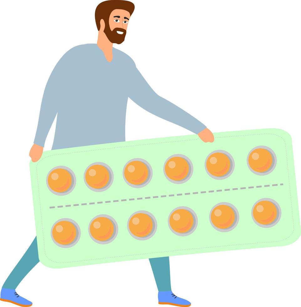 personaje de hombre sosteniendo tabletas y pastillas vector