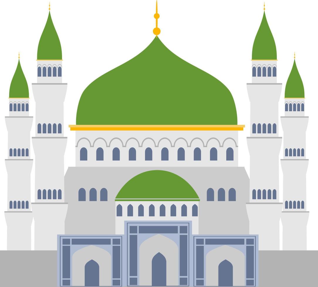 Muslim mosque isolated flat facade on white background. Flat with shadows architecture object. Muslim temple icon illustration vector