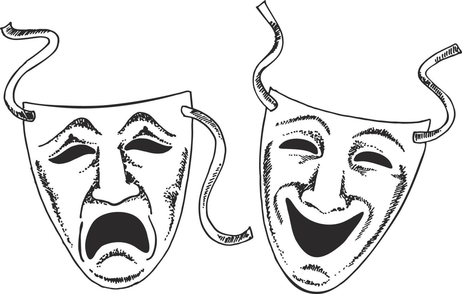 ilustración de máscaras de drama o teatro de estilo boceto en formato vectorial adecuado para uso web, impreso o publicitario vector