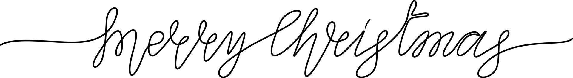 Merry Christmas one line handwritten inscription. Hand drawn lettering. One line drawing of phrase. Vector