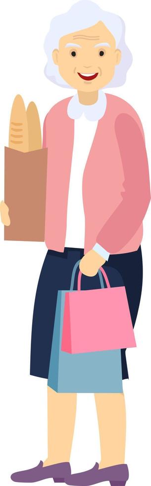 Grandma with shopping of products. Active lifestyle vector