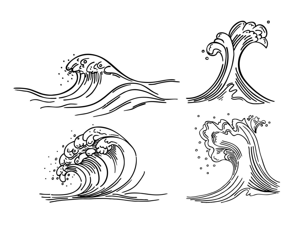 Sea waves sketch style illustration. Sea waves sketch pattern. Ocean surf wave vector