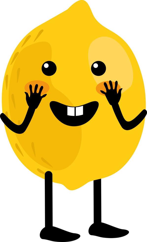 Cute happy lemon character. Funny fruit emoticon in flat style. Yellow lemon emoji vector