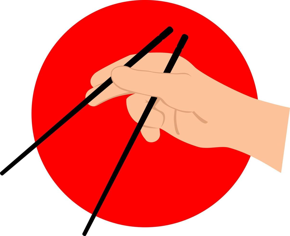 Hand holding chopsticks vector