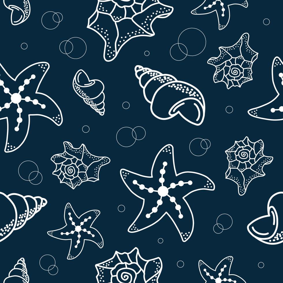 WebHand drawn vector illustrations - seamless pattern of seashells. Marine background. Perfect for invitations, greeting cards, posters, prints, banners, flyers etc