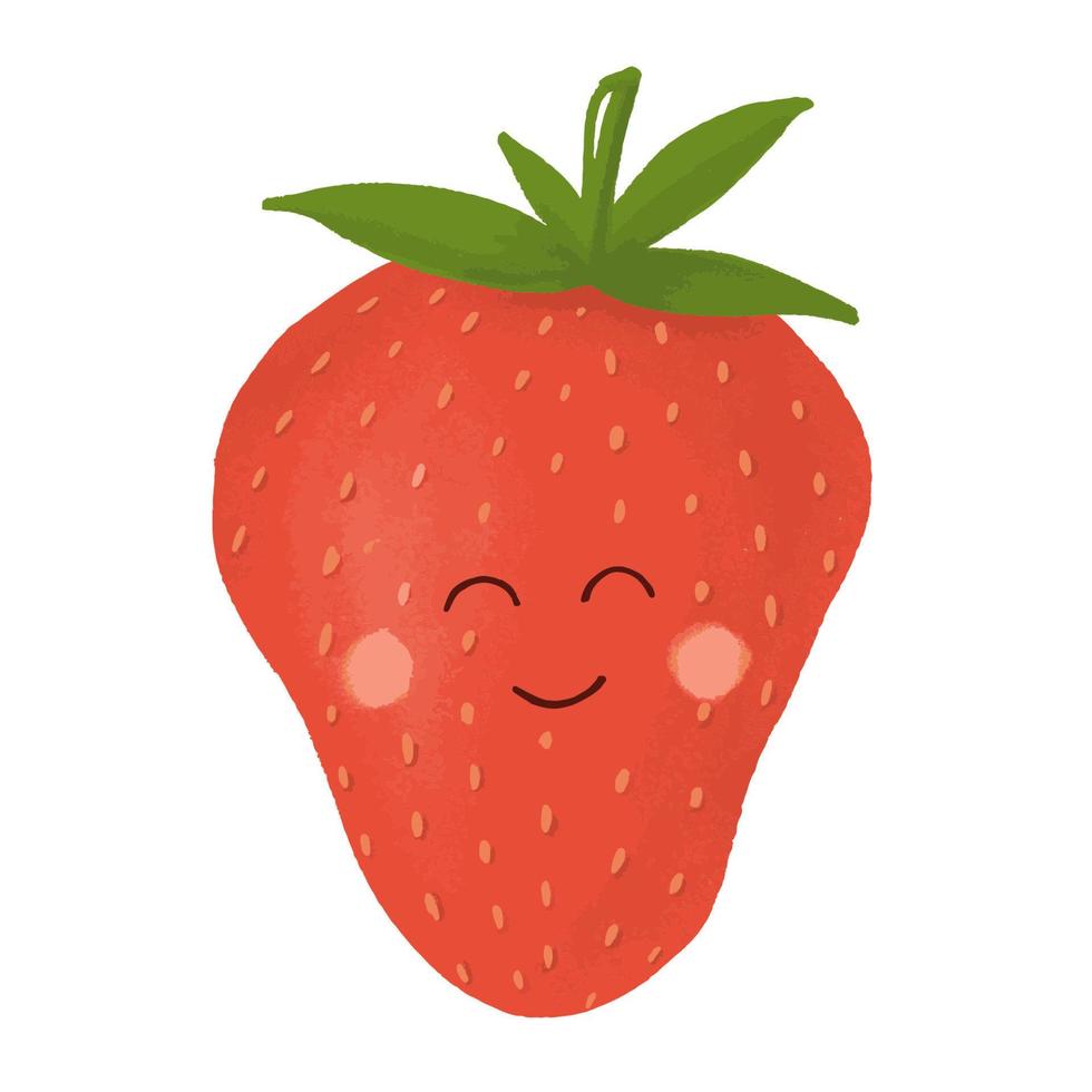 fresas dulces. fruta linda divertida. baya roja madura, fresa entera con ojos. emociones emoción de la fruta. kawaii vector