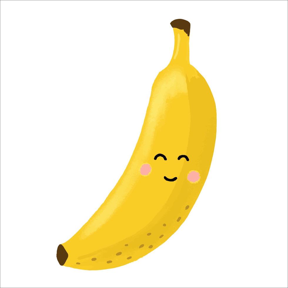 fruta de plátano feliz weba con una linda cara kawaii, un divertido personaje vegetariano, una ilustración para un afiche infantil y un diseño de camiseta de verano vector