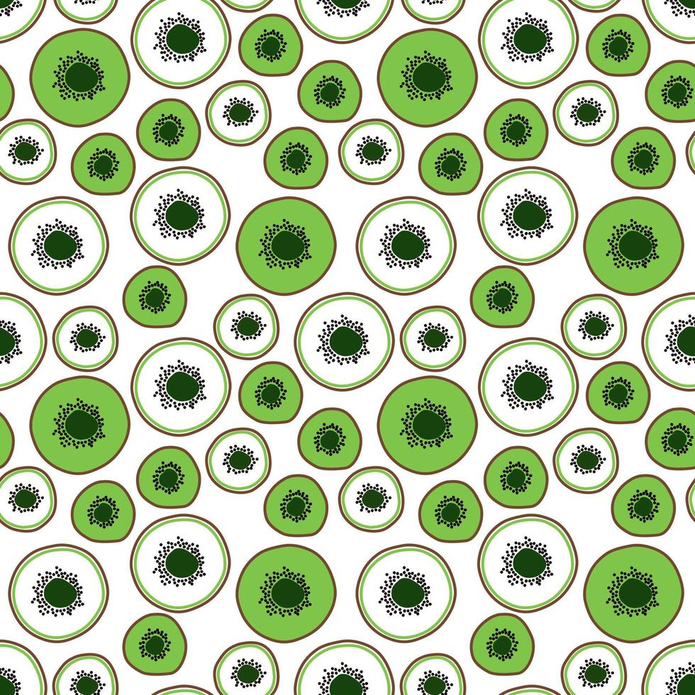 Vector seamless background with green kiwi slices on white. Use for fashion wear, t-shirt print, textile, surface design.