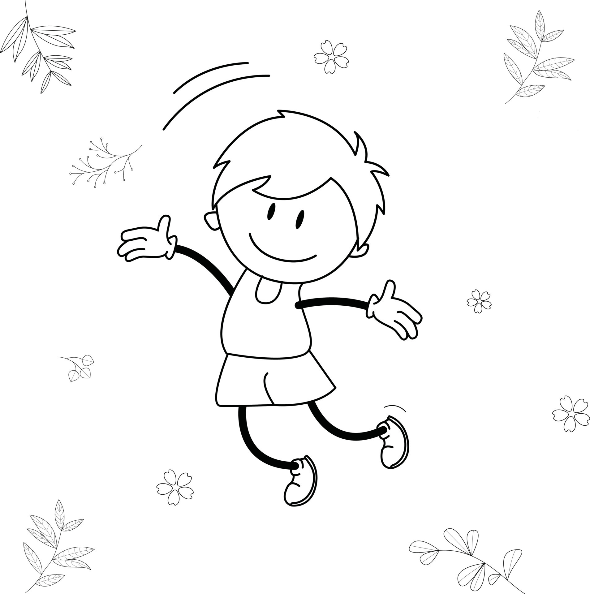 cartoon illustration of little boy having fun in jumping activities