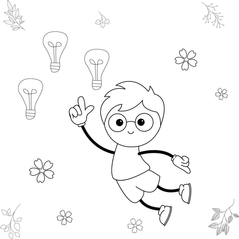 cartoon illustration of little boy having fun in thinking activities vector