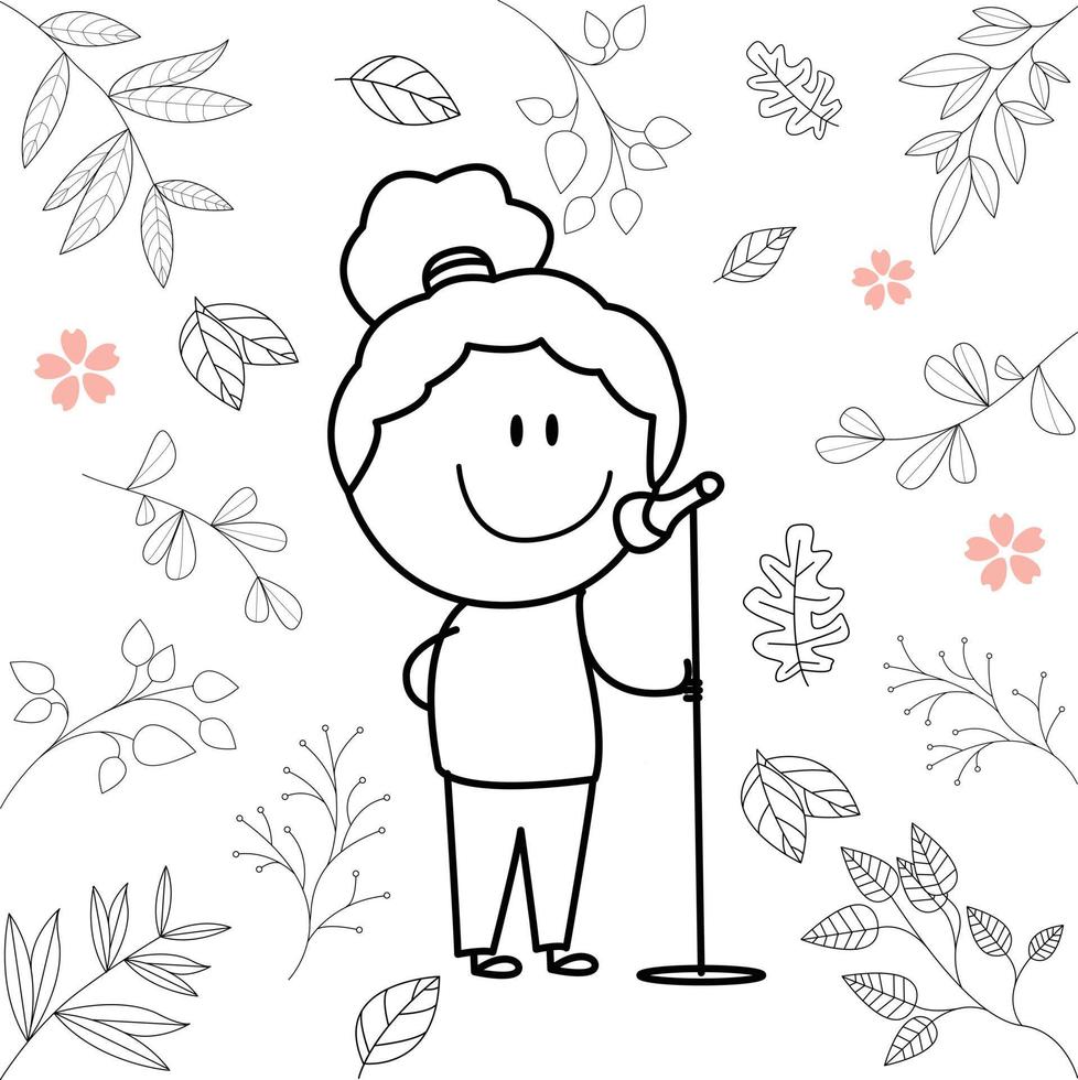 cartoon illustration of little boy having fun playing speech singing vector