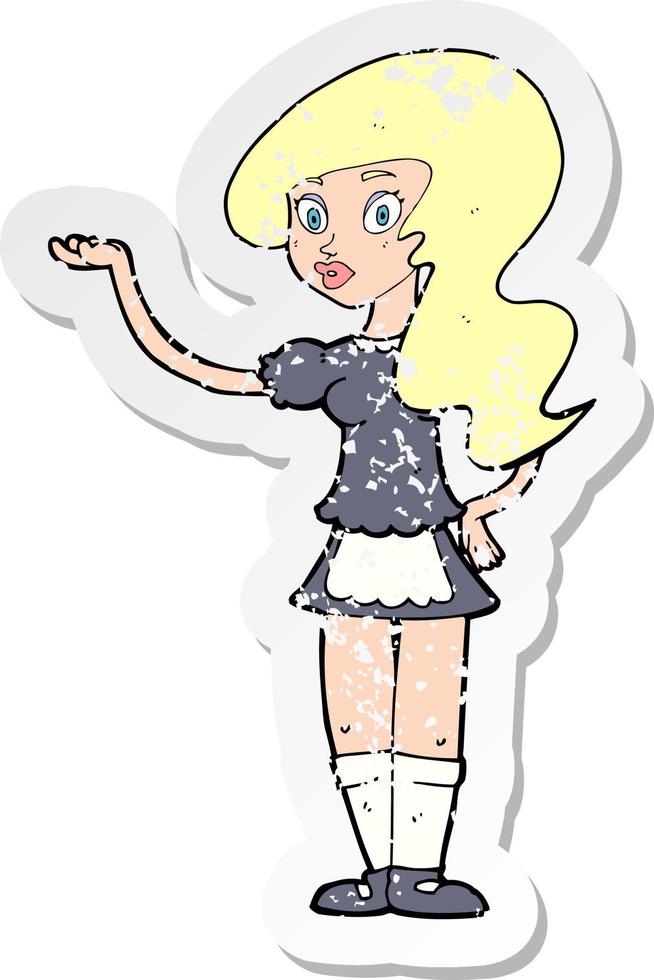 retro distressed sticker of a cartoon waitress vector