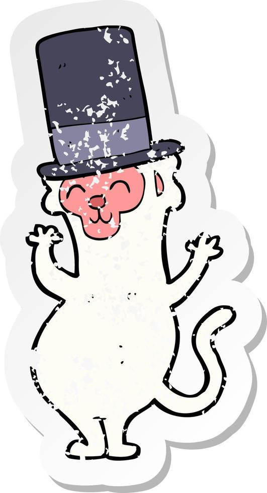 retro distressed sticker of a cartoon monkey in top hat vector