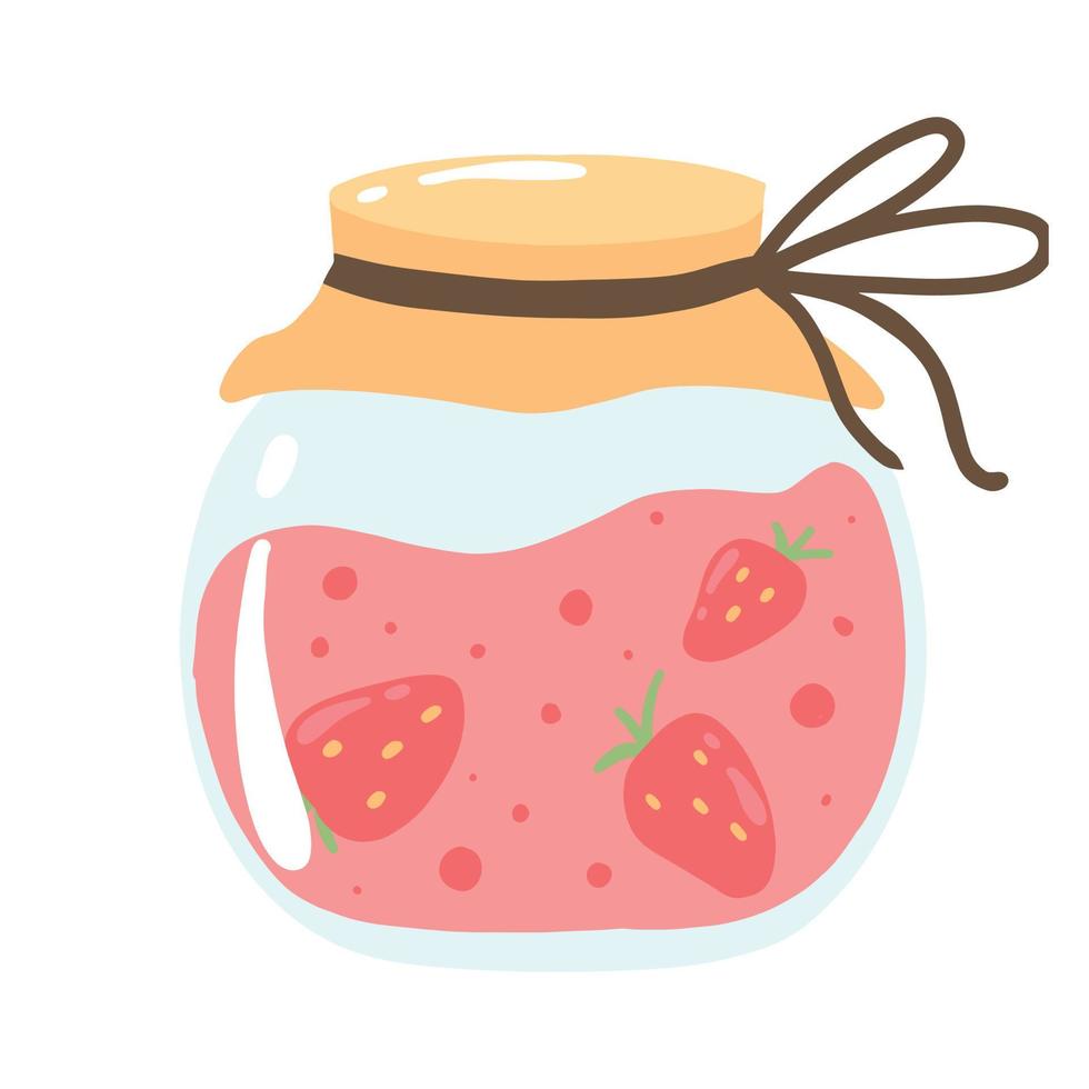 A jar of strawberry jam. Homemade jam with strawberries. Vector illustration.