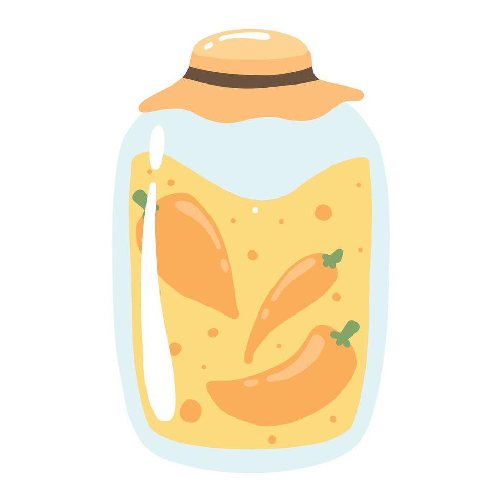 Pickles with peppers. A jar of canned peppers. Homemade pickles. Vector illustration.