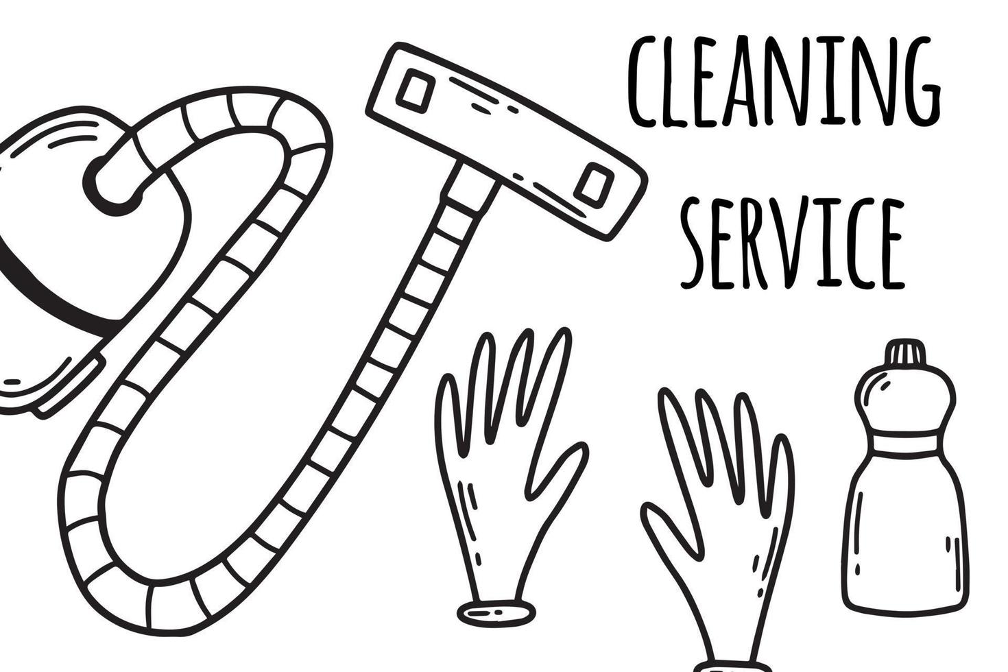 Cleaning service. House cleaning. Vector illustration. Doodle style. Cleaning service flyer. Vacuum cleaner and bubbles.