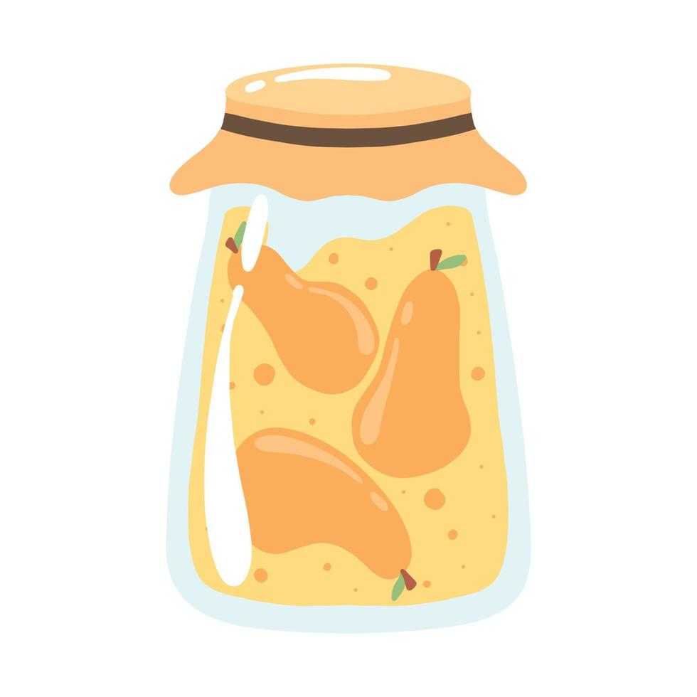 A jar of pear jam. Homemade jam with strawberries. Vector illustration.