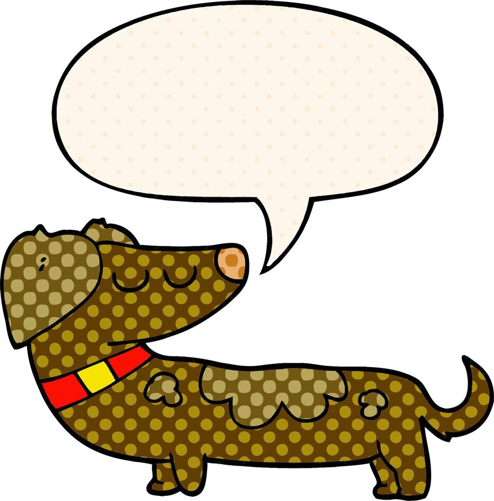 perro de dibujos animados y burbuja de habla al estilo de un libro de historietas vector