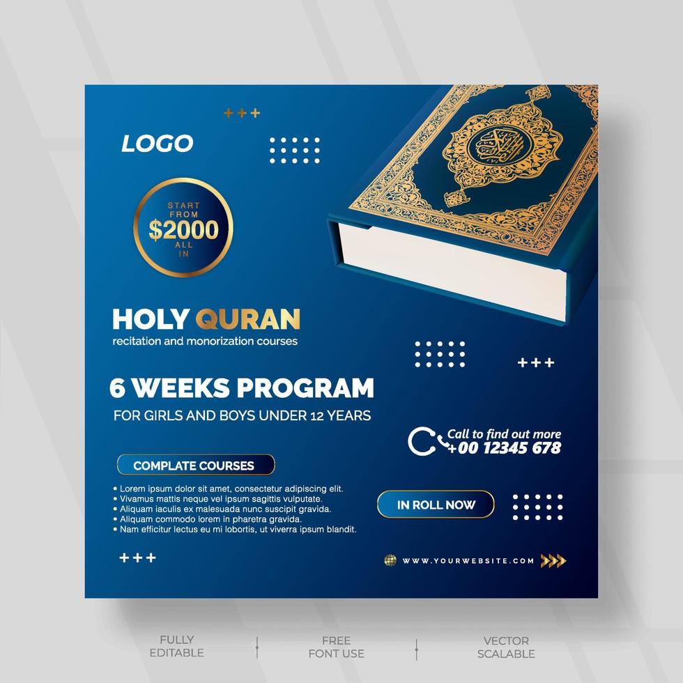 social media post design for holy quran education vector