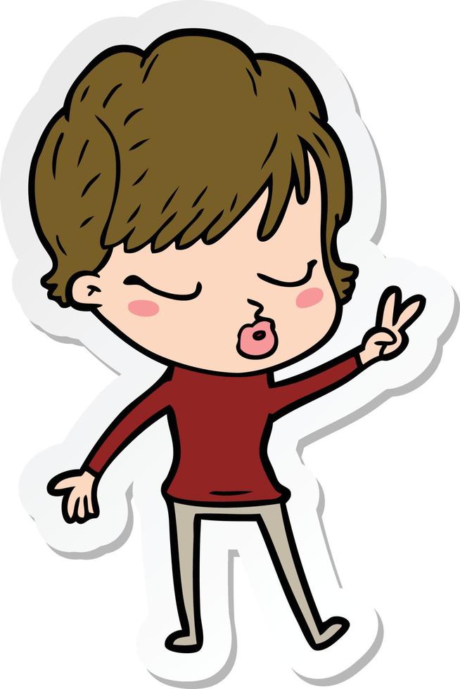 sticker of a cartoon woman with eyes shut vector