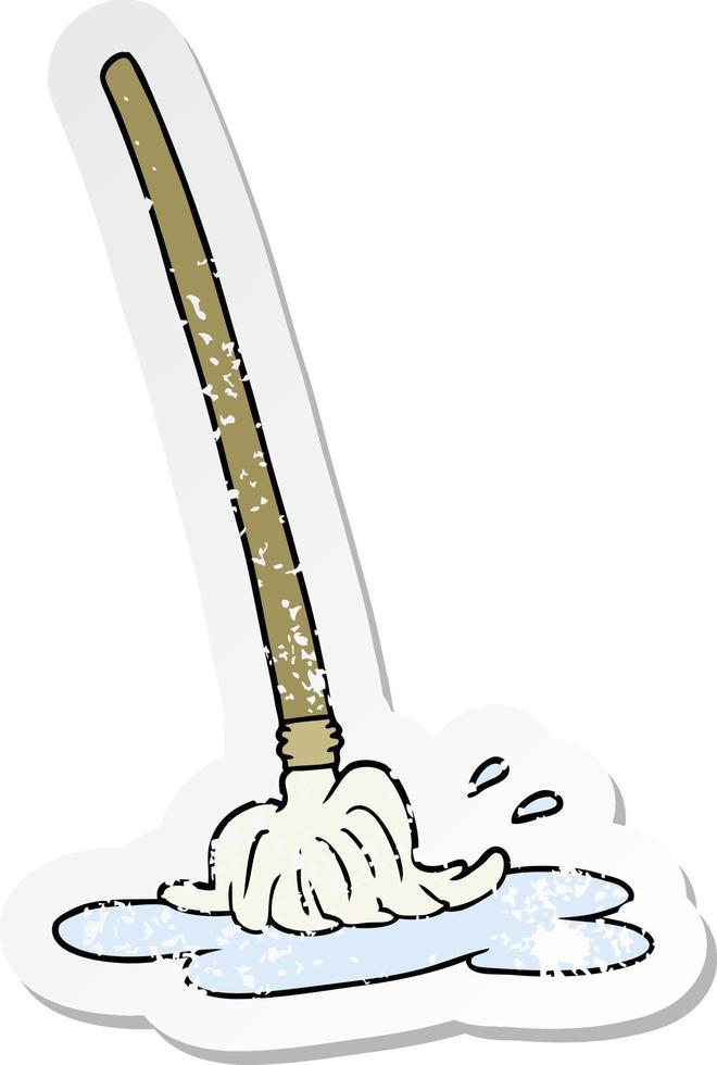 distressed sticker of a wet cartoon mop vector