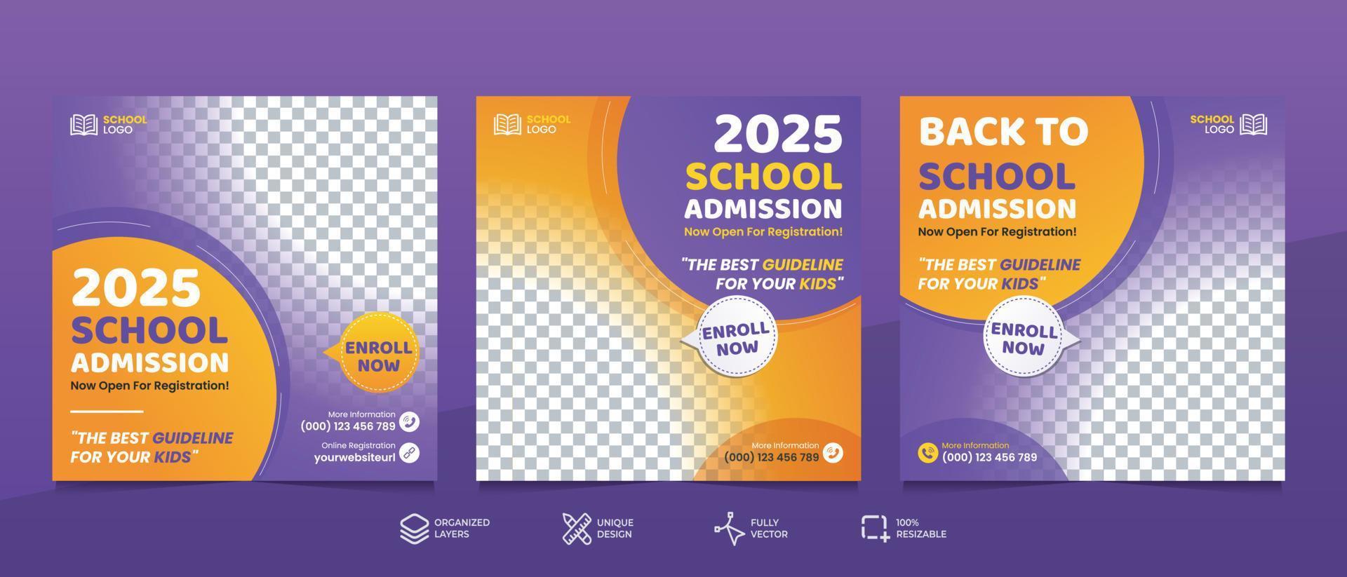 School admission social media post banner design. back to school social media post banner design set. vector