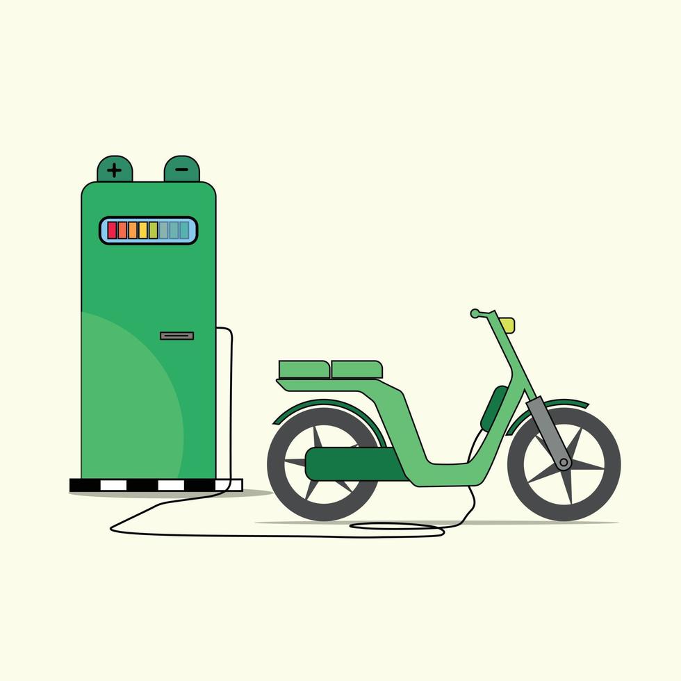 Electric scooter with charging station, Electric motorcycle, modern transportation vector